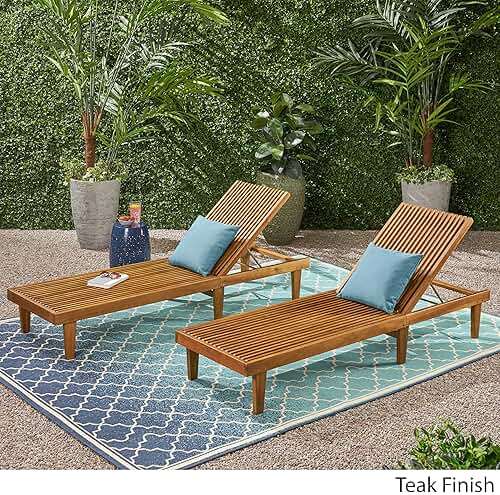GDFStudio Outdoor Wooden Chaise Lounge, Set of 2 with Teak Finish - Image 4