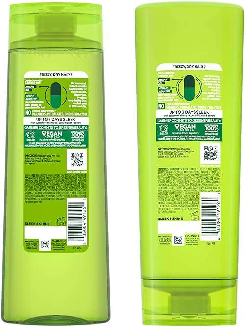 Garnier Fructis Sleek & Shine Shampoo and Conditioner Set for Dry, Frizzy Hair, Up to 72 Hours of Frizz Control, Smooths Flyaways & Boosts Shine, 22 + 21 Fl Oz (Packaging May Vary) - Image 11