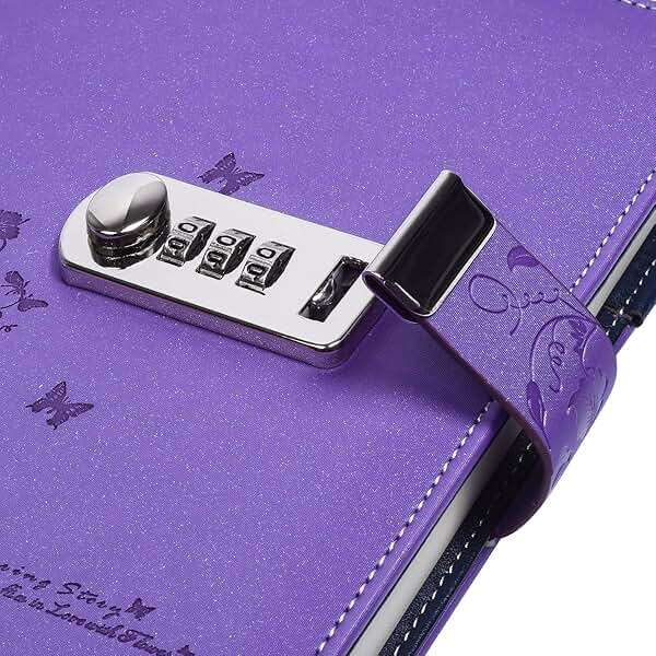 ARRLSDB PU Leather Journal with Lock, A5 Size Diary with Combination Lock Password Notebook Locking Personal Diary (Purple) - Image 3