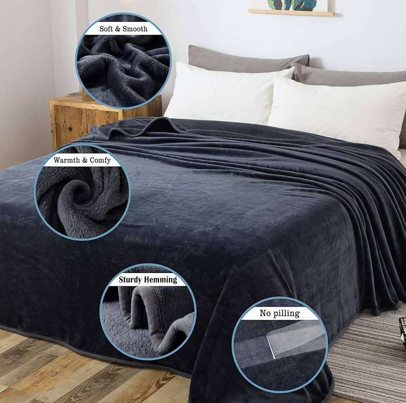 Soft Queen Size Blanket for All Season Warm Fuzzy Microplush Lightweight Thermal Fleece Summer Autumn Fall Winter Spring Blankets for Queen Full Bed Couch Sofa,90x90 Inches,Dark Gray - Image 4