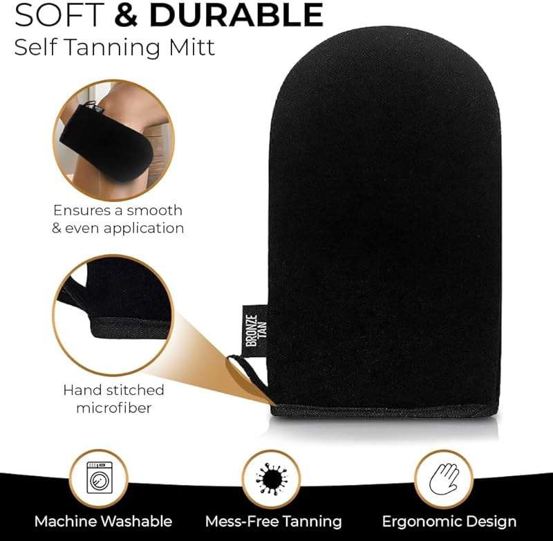 Self Tanning Mitt Applicator – Ultra Soft Self Tanner Mitt for Applying Tanning Mousse or Lotion – Machine Washable & Reusable Sunless Tanning Glove for Streak-Free Tan - Black - Image 2