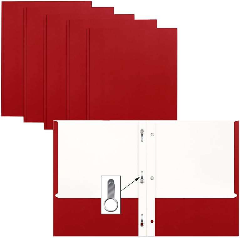 Better Office Products Plastic Folders, 50 Pack Red Paper Folders with Pockets & Folders with Prongs, Matte Texture, Letter Size, 3 Metal Prong Fastener Clips, Durable for Office, School, Filing - Image 1