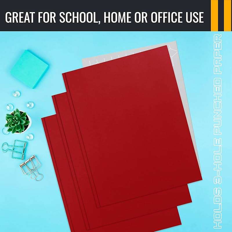 Better Office Products Plastic Folders, 50 Pack Red Paper Folders with Pockets & Folders with Prongs, Matte Texture, Letter Size, 3 Metal Prong Fastener Clips, Durable for Office, School, Filing - Image 6