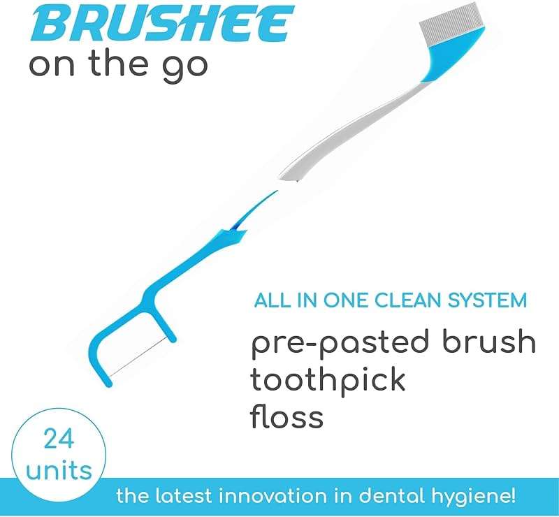 Brushee - The Evolution of Oral Care | 4-in-1 Tool (Paste + Brush + Floss + Pick) | Individually Wrapped | Disposable | Prepasted Travel Toothbrushes | Small Adult Toothbrush - (24-Pack) - Image 3