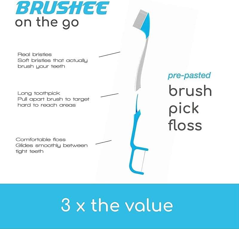 Brushee - The Evolution of Oral Care | 4-in-1 Tool (Paste + Brush + Floss + Pick) | Individually Wrapped | Disposable | Prepasted Travel Toothbrushes | Small Adult Toothbrush - (24-Pack) - Image 8