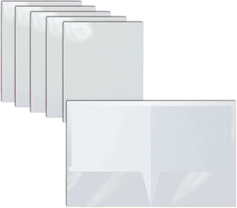 Better Office Products 2 Pocket Glossy Laminated White Paper Folders, Letter Size, 25 Pack, White Paper Portfolios, Box of 25 - Image 1