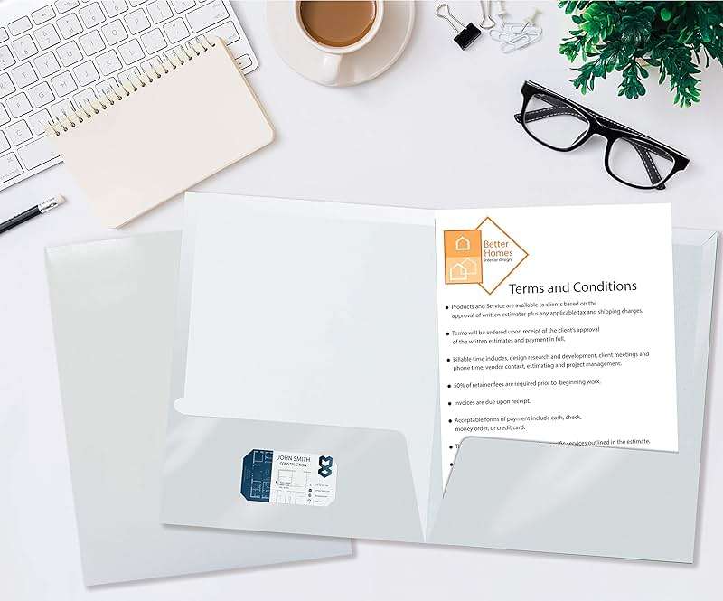 Better Office Products 2 Pocket Glossy Laminated White Paper Folders, Letter Size, 25 Pack, White Paper Portfolios, Box of 25 - Image 3