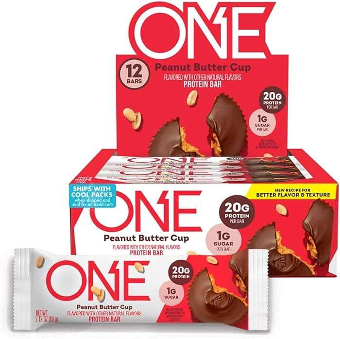 ONE Protein Bars, Peanut Butter Cup, Gluten Free with 20g Protein and 1g Sugar, Pantry Staples, 2.12 oz (12 Count) - Image 1