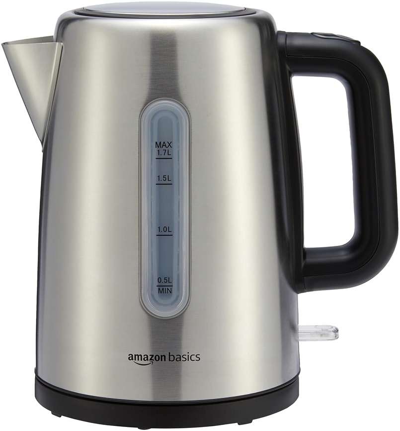 Amazon Basics Electric Stainless Steel Kettle for Tea and Coffee, BPA-Free, Fast Boiling, Auto Shut-Off, Boil-Dry Protection, 1.7 Liter, 1500W, Black and Silver - Image 1