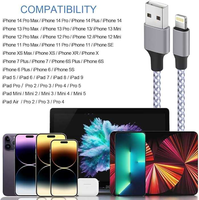 TAKAGI for iPhone Charger, [MFi Certified] Lightning Cable 3PACK 6FT Nylon Braided USB Charging Cable High Speed Transfer Cord Compatible with iPhone 14/13/12/11 Pro Max/XS MAX/XR/XS/X/8/iPad - Image 7