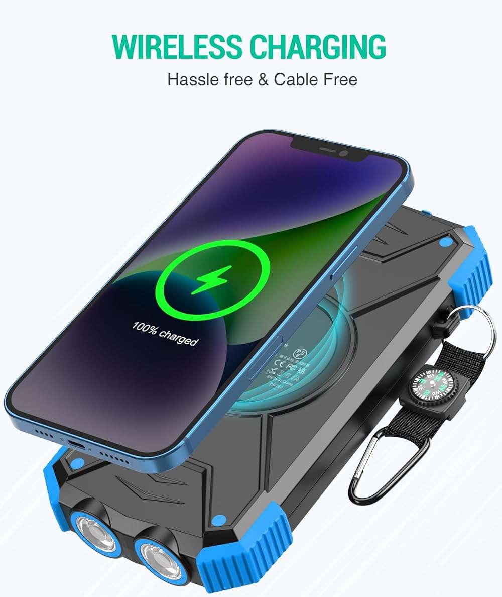 BLAVOR Solar Power Bank 10,000mAh, Portable Wireless Charger, 20W Fast Charging External Battery Pack with USB C for Cell Phones, Solar Panel Charging with Dual Flashlight for Camping - Image 2