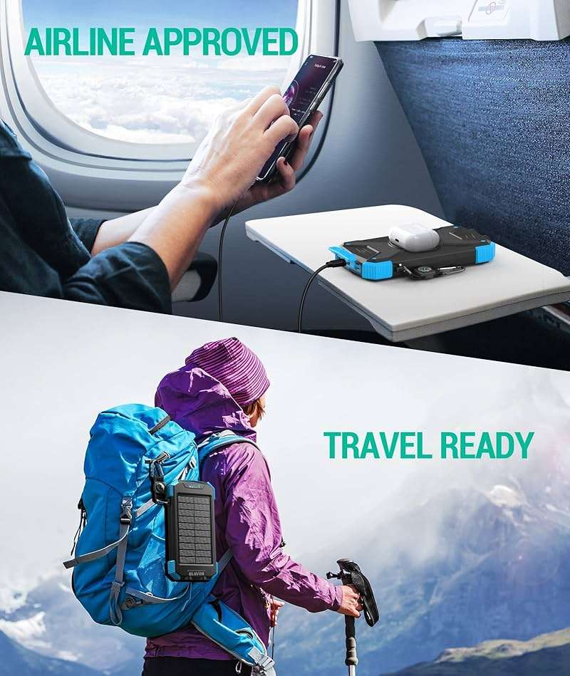 BLAVOR Solar Power Bank 10,000mAh, Portable Wireless Charger, 20W Fast Charging External Battery Pack with USB C for Cell Phones, Solar Panel Charging with Dual Flashlight for Camping - Image 8