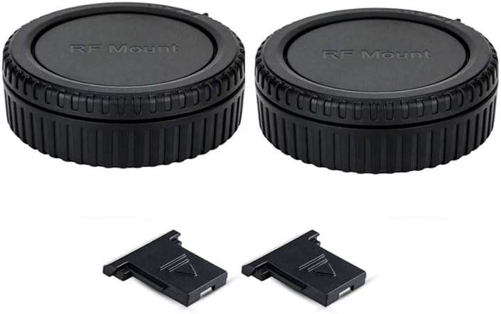 2 Pack RF Mount Body Cap Cover & Rear Lens Cap for Canon EOS R100 R50 R50V R10 R8 R7 R6 Mark V III II R5 R3 R1 R RP Mirrorless Camera & RF Mount Lenses, Includes 2 Extra Hot Shoe Protective Covers - Image 1