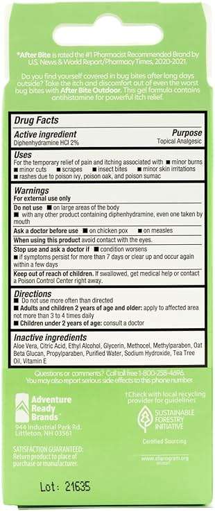 After Bite Outdoor Formula - Itch Relief with Diphenhydramine HCl - Ideal for Mosquito & Fire Ant Bites, Bees & More - Portable Gel Formula - 0.7 oz (4 Pack) - Image 7