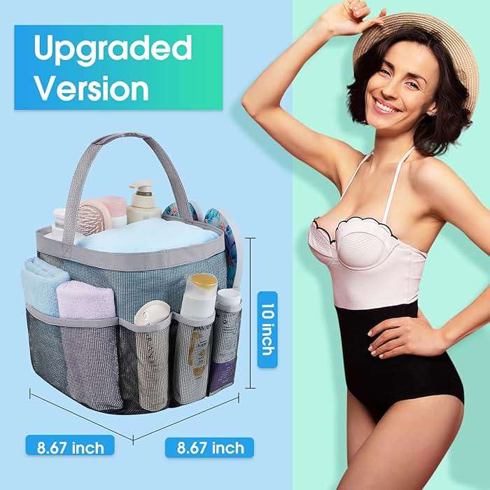 Attmu Mesh Shower Caddy Portable for College Dorm Room Camping Essentials, Shower Caddy Dorm with 9-Pockets, Large Capacity Hanging Basket Bathroom Bag for Toiletry, Swimming, Gym, Camp, Beach - Image 3