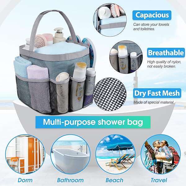 Attmu Mesh Shower Caddy Portable for College Dorm Room Camping Essentials, Shower Caddy Dorm with 9-Pockets, Large Capacity Hanging Basket Bathroom Bag for Toiletry, Swimming, Gym, Camp, Beach - Image 4