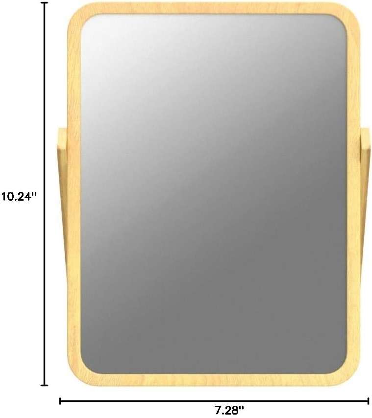 Buwico Rectangle Standing Vanity Makeup Mirror, Wood Frame, 10.2"L x 7.3"W, Modern Style, Tabletop Mount, Bathroom & Home Decor - Image 2