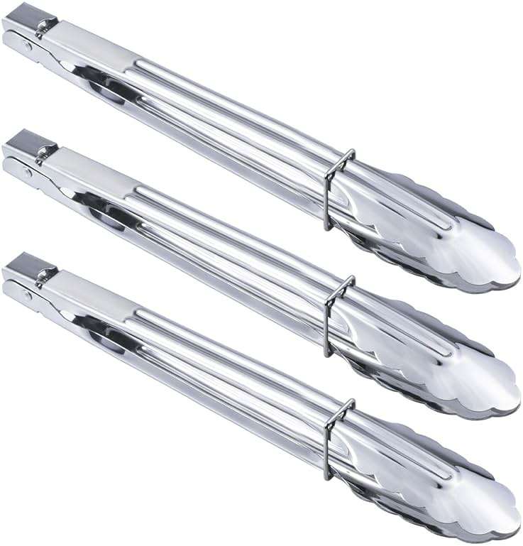 HINMAY Stainless Steel Serving Tongs Grilling Tongs for Cooking Camping Barbecue (12-Inch 3 Pieces) - Image 1
