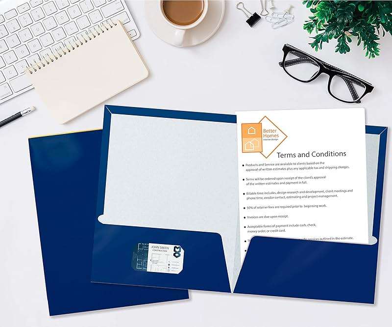 Better Office Products 2 Pocket Glossy Laminated Blue Paper Folders, Letter Size, Blue Paper Portfolios, Box of 25 - Image 4