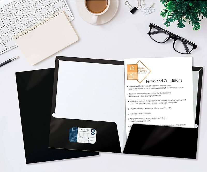 Better Office Products 2 Pocket Glossy Laminated Black Paper Folders, Letter Size, Black Paper Portfolios, Box of 25 - Image 3