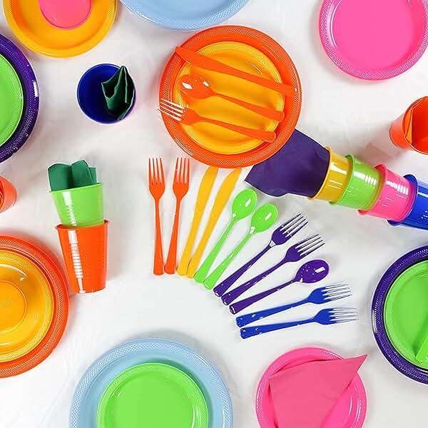 350 Pcs Black Plastic Plates For Party, Black Disposable Plates Set, 50 Of Each 9" Dinner Plate Set, 7" Dessert Plate, Cups, Napkins & Cutlery Plastic Dinnerware Exquisite - Image 7