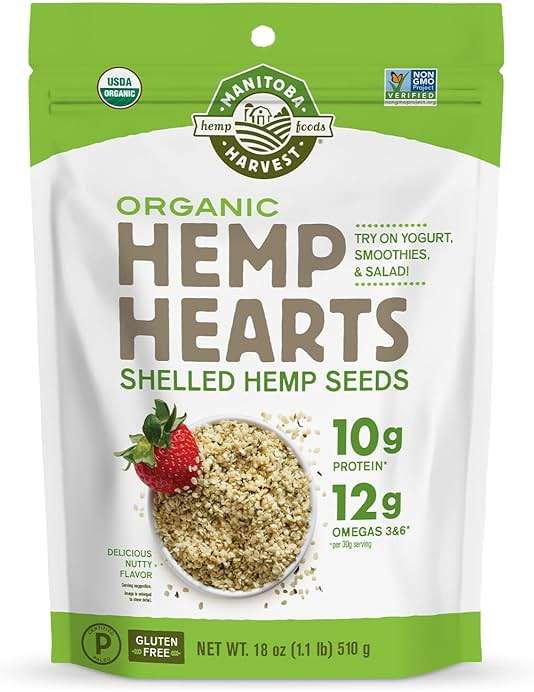 Manitoba Harvest Organic Hemp Seeds, 18oz, 10g Plant Based Protein and 12g Omega 3 & 6 per Srv, smoothies, yogurt & salad, Non-GMO, Vegan, Keto, Paleo, Gluten Free - Image 1