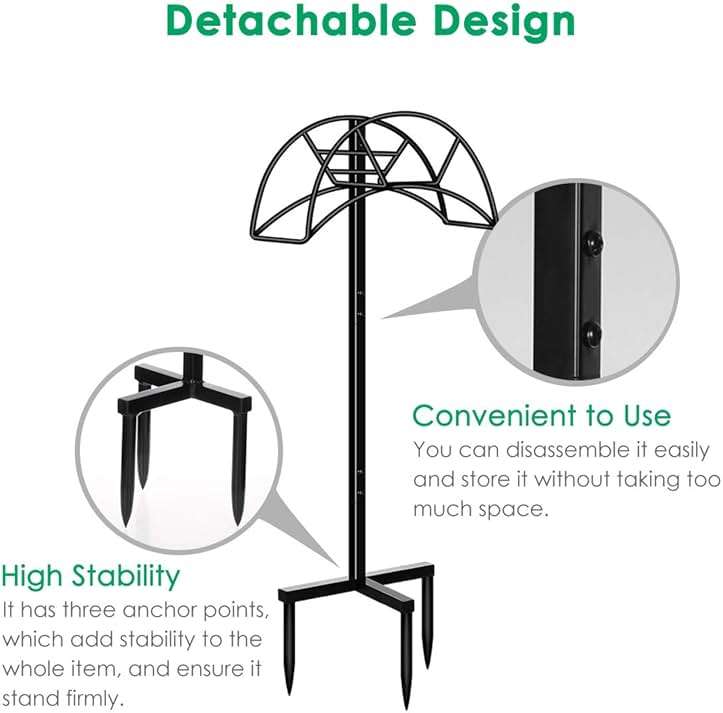 TomCare Garden Hose Holder 4 Spikes Garden Hose Reel Hose Stand Upgraded Water Hose Storage with Tool Hooks Garden Hose Hanger Organizer Holds 160ft Hoses for Outside Yard Lawn, Black - Image 3