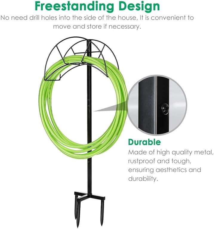 TomCare Garden Hose Holder 4 Spikes Garden Hose Reel Hose Stand Upgraded Water Hose Storage with Tool Hooks Garden Hose Hanger Organizer Holds 160ft Hoses for Outside Yard Lawn, Black - Image 4