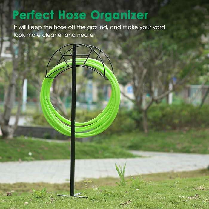 TomCare Garden Hose Holder 4 Spikes Garden Hose Reel Hose Stand Upgraded Water Hose Storage with Tool Hooks Garden Hose Hanger Organizer Holds 160ft Hoses for Outside Yard Lawn, Black - Image 5