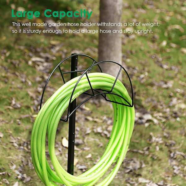 TomCare Garden Hose Holder 4 Spikes Garden Hose Reel Hose Stand Upgraded Water Hose Storage with Tool Hooks Garden Hose Hanger Organizer Holds 160ft Hoses for Outside Yard Lawn, Black - Image 6