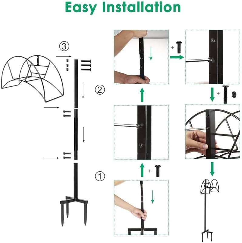 TomCare Garden Hose Holder 4 Spikes Garden Hose Reel Hose Stand Upgraded Water Hose Storage with Tool Hooks Garden Hose Hanger Organizer Holds 160ft Hoses for Outside Yard Lawn, Black - Image 7