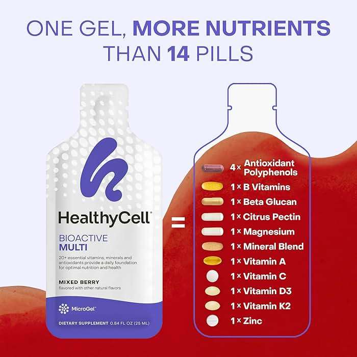 Healthycell Bioactive Daily Liquid Multivitamin for Men & Women – 20+ Essential Vitamins, Minerals & Antioxidants for Brain, Heart, Immunity, Energy, Skin & Hair Support - 30 Gel Packs - Image 4
