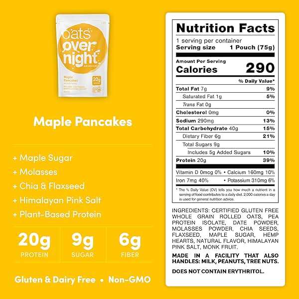 Oats Overnight - Maple Pancakes - Vegan, 20g Protein, High Fiber Breakfast Shake - Gluten Free, Non GMO Oatmeal (2.5 oz per meal) (8 Pack) - Image 2