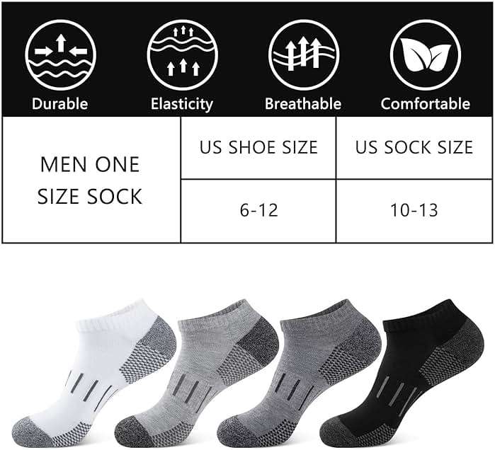 Heatuff Mens Athletic Ankle Socks Moisture Wicking Cushion Running Low Cut Sock 6 Pack - Image 7