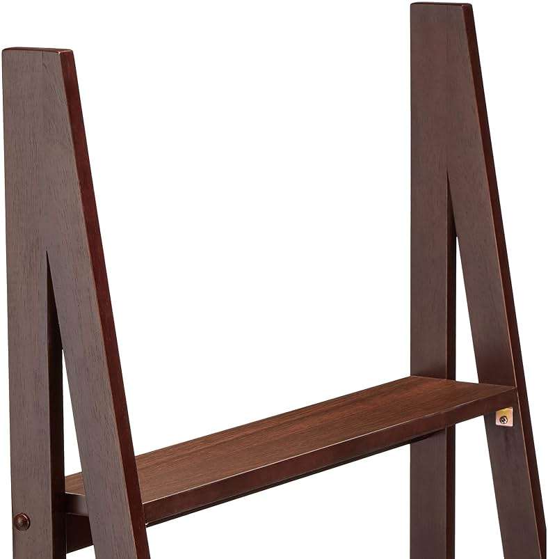 Amazon Basics 5-Tier Ladder Bookshelf Storage Organizer, Tall Bookcase for Small Space, Solid Rubberwood Frame, Modern Display Shelf, Espresso Finish, 14" D x 24.8" W x 70.1" H - Image 5