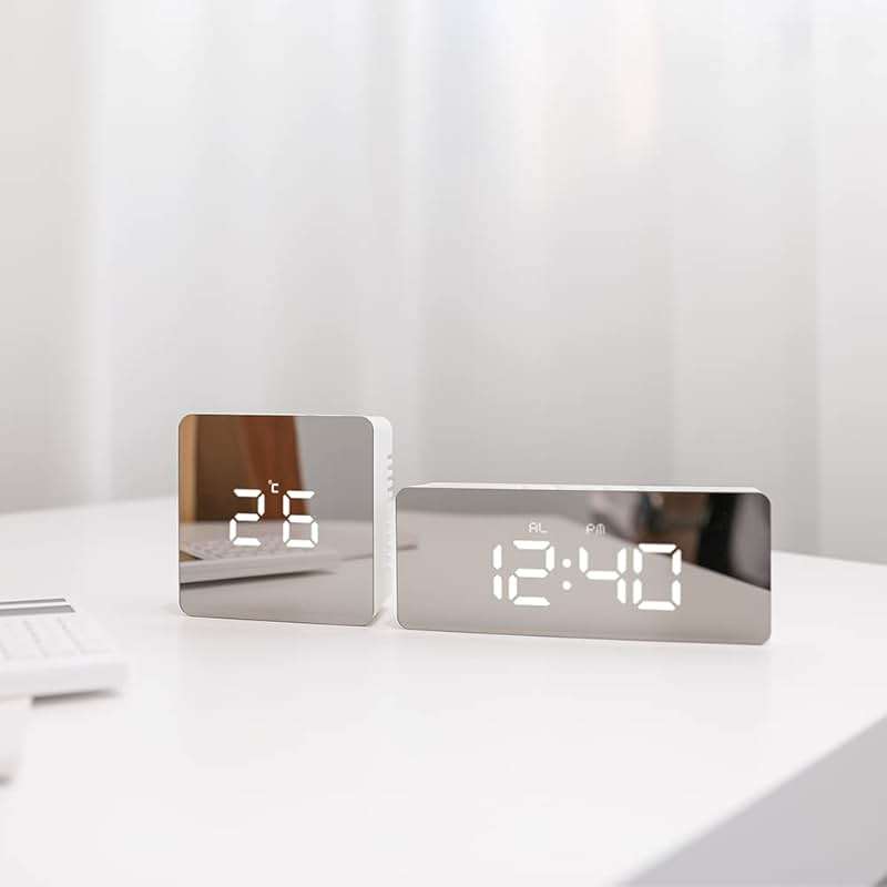 mooas LED Digital Mirror Clock 2 Types, Alarm/Snooze, Temperature, LED Mirror Clock (Rectangle) - Image 2