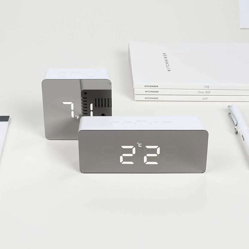 mooas LED Digital Mirror Clock 2 Types, Alarm/Snooze, Temperature, LED Mirror Clock (Rectangle) - Image 3