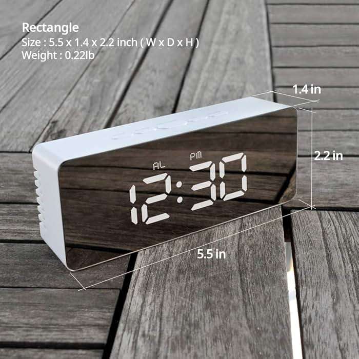 mooas LED Digital Mirror Clock 2 Types, Alarm/Snooze, Temperature, LED Mirror Clock (Rectangle) - Image 6