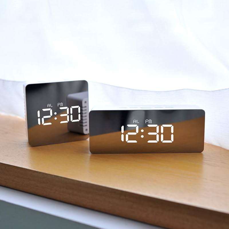 mooas LED Digital Mirror Clock 2 Types, Alarm/Snooze, Temperature, LED Mirror Clock (Rectangle) - Image 9