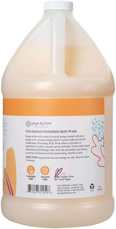 Ginger Lily Farms Botanicals Nourishing Body Wash, Coco Mango, 100% Vegan & Cruelty-Free, Coconut Mango Scent, 1 Gallon (128 fl oz) Refill - Image 2