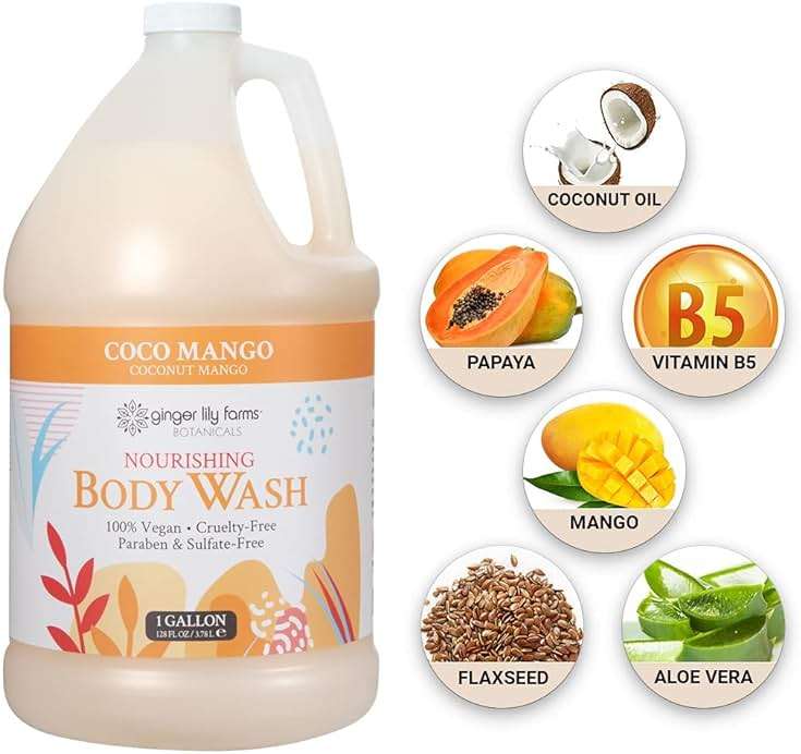 Ginger Lily Farms Botanicals Nourishing Body Wash, Coco Mango, 100% Vegan & Cruelty-Free, Coconut Mango Scent, 1 Gallon (128 fl oz) Refill - Image 5