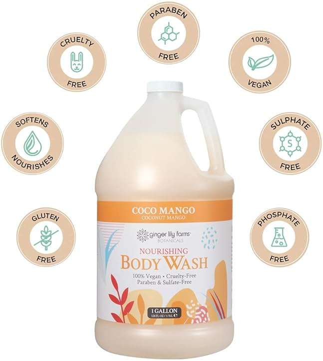 Ginger Lily Farms Botanicals Nourishing Body Wash, Coco Mango, 100% Vegan & Cruelty-Free, Coconut Mango Scent, 1 Gallon (128 fl oz) Refill - Image 6