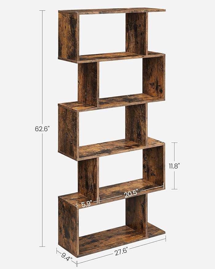 VASAGLE Bookcase, 5-Tier Bookshelf, Display Shelf and Room Divider, Freestanding Decorative Storage Shelving, Rustic Brown ULBC62BX, 27.6”L x 9.4”W x 62.6”H (70 x 24 x 159 cm) - Image 3