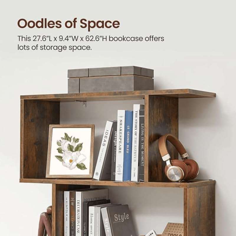 VASAGLE Bookcase, 5-Tier Bookshelf, Display Shelf and Room Divider, Freestanding Decorative Storage Shelving, Rustic Brown ULBC62BX, 27.6”L x 9.4”W x 62.6”H (70 x 24 x 159 cm) - Image 5