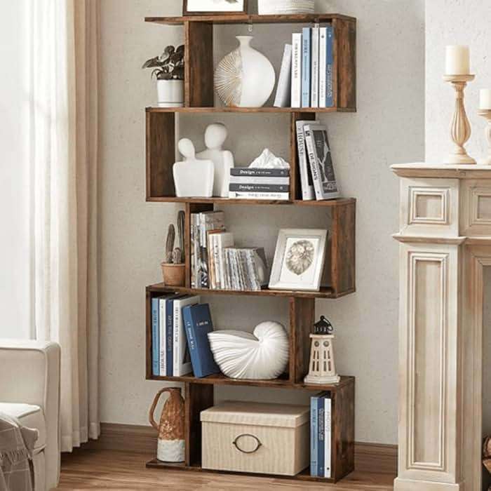 VASAGLE Bookcase, 5-Tier Bookshelf, Display Shelf and Room Divider, Freestanding Decorative Storage Shelving, Rustic Brown ULBC62BX, 27.6”L x 9.4”W x 62.6”H (70 x 24 x 159 cm) - Image 8