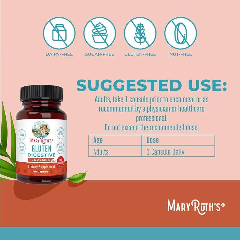 MARYRUTH'S Gluten Digestive Enzymes | Proprietary Enzyme Blend | Lactase | Glucoamylase | Protease | Cellulase | Alpha-Galactosidase | Pectinase | Phytase | Lipase | Vegan | Non-GMO | 60 Count - Image 3