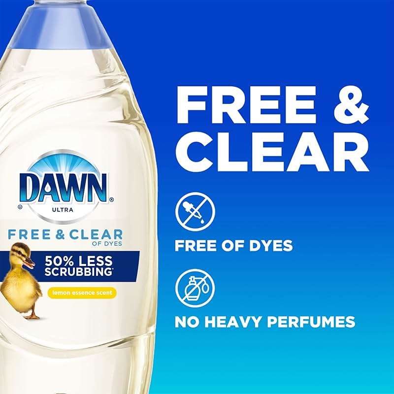 Dawn Free & Clear Dishwashing Liquid Dish Soap (3x24 oz) + Dawn Non-Scratch Scrubber Sponge (2 Count), Lemon Essence - Image 4