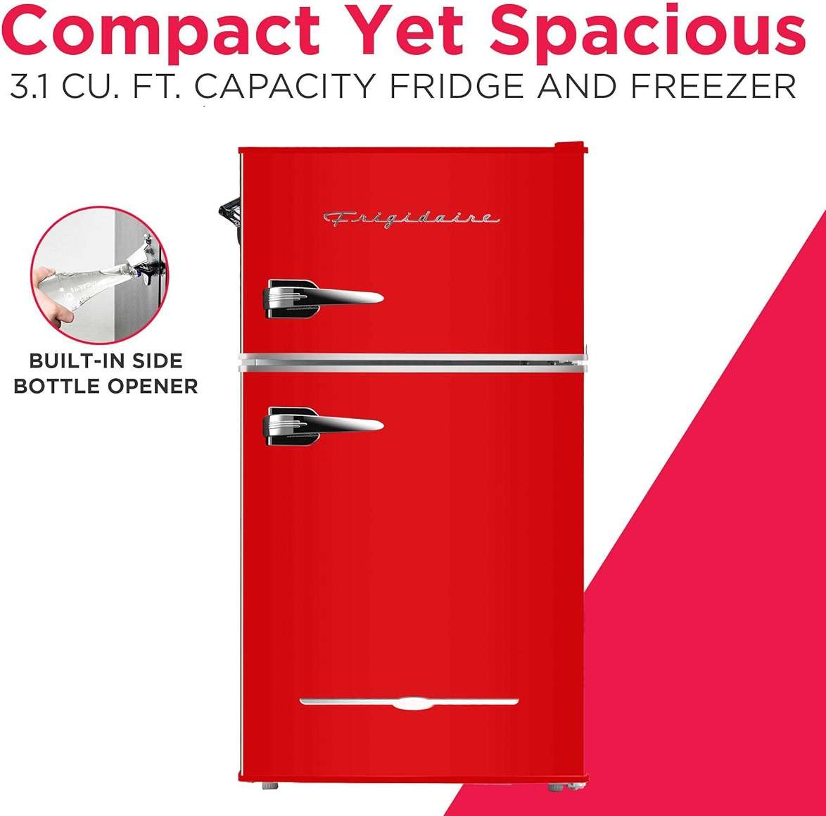 Frigidaire Retro Compact Fridge Freezer Combo, 3.1 cu. ft. Capacity, Small Top Freezer Refrigerator, Mini Fridge with Built-in Bottle Opener – 19”"D x 20.5" W x 33.5" H (Red) - Image 3