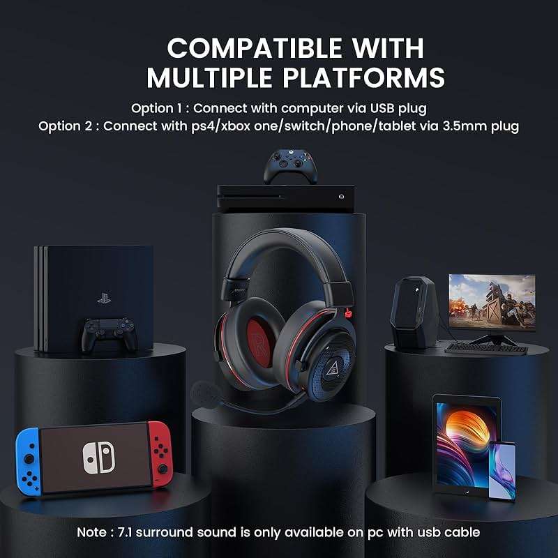 EKSA E900 Pro USB Gaming Headset for PC - Computer Headset with Detachable Noise Cancelling Mic, 7.1 Surround Sound, 50MM Driver - Headphones with Microphone for PS4/PS5, Xbox One, Laptop, Office - Image 8
