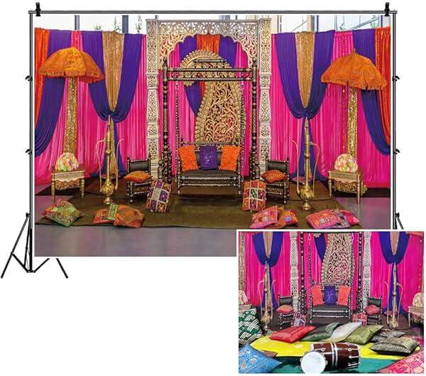 CSFOTO 7x5ft Diwali Backdrop Traditional Indian Wedding Happy Holi Photo Booth Background India Pooja Moroccan Photo Backdrop - Image 1